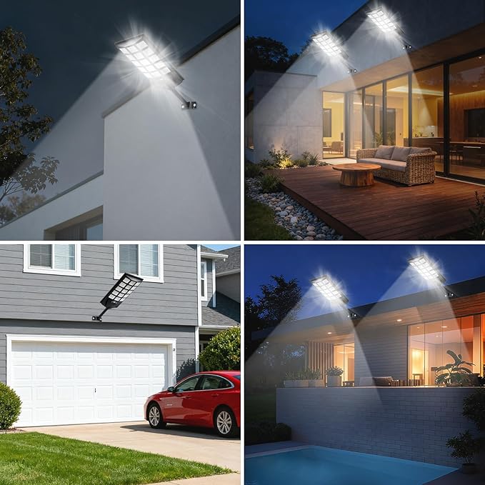 Jercoda Solar Lights Outdoor Waterproof 50000LM 6500K Dusk to Dawn Solar Powered Street Light Motion Sensor with Remote LED Security Flood Light for Outside Garden Yard Parking Lot Pathway 2 Pack