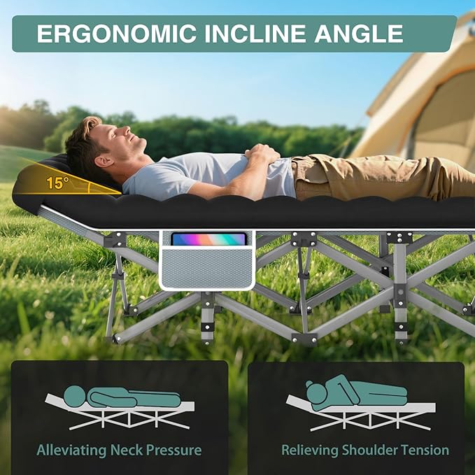 ZENPETIO Camping Cot for Adults Heavy-Duty Portable Cot Bed with Mattress Foldable Padded Sleeping Cots for Camping Travel Tent Day Bed Outdoor &amp Home Guest Max Load 500 LBS 75x28x15”