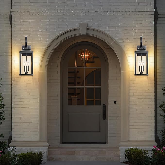 2 Packs 24 Extra Large Outside Wall Light Fixture 3-Light Black Outdoor Porch Lantern Wall Mounted Waterproof Modern Outside Wall Sconce Coach Lamp for House E12