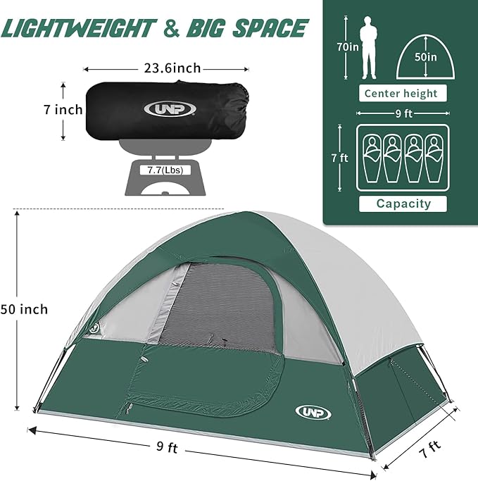 Camping Tent 2-4 Person Waterproof Windproof Tent with Rainfly Easy Set up-Portable Dome Tents for Camping…