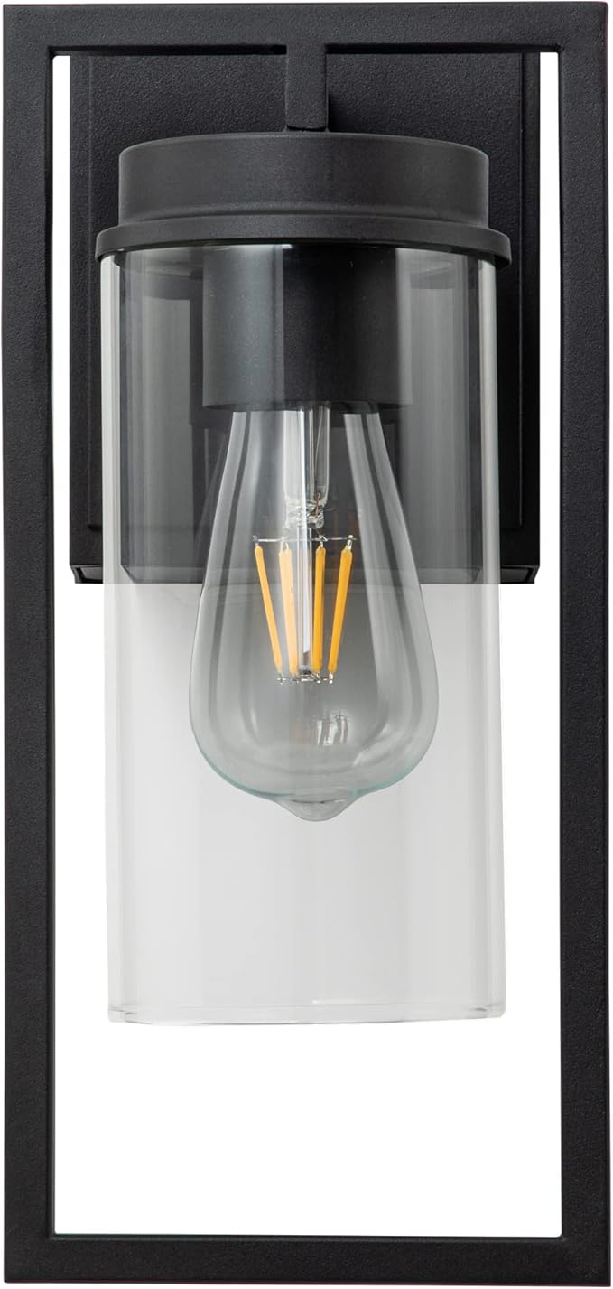 Outdoor Lights with GFCI Outlet Modern Porch Lights Waterproof Exterior Light fixture with Outlet plug Black Wall Sconce Wall Mount with Clear Glass Outside Patio lights for House Garage
