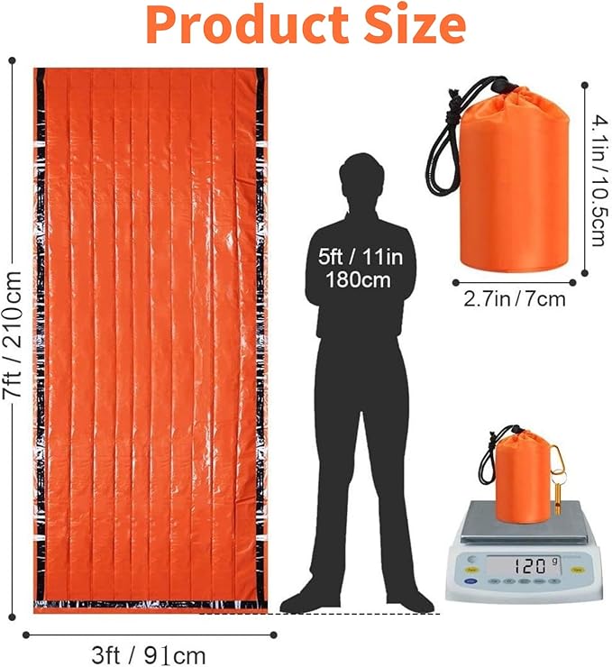 Emergency Sleeping Bag with Whistle Portable Emergency Survival Bag Lightweight Pocket Size Emergency Sleeping Bag Waterproof Thermal Bivy Sack for Camping Hiking