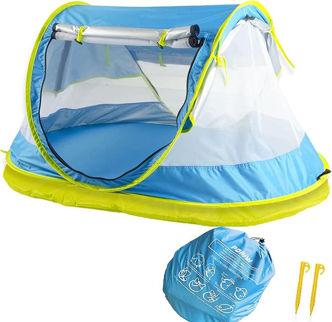 Poray Portable Baby Beach Tent with UPF 50+ Sun ShelterMosquito Net and Sunshade Ideal Pop Up Kids Travel Tent with Carry Bag &amp 2 StakesOutdoor Indoor Play and Sun Protection