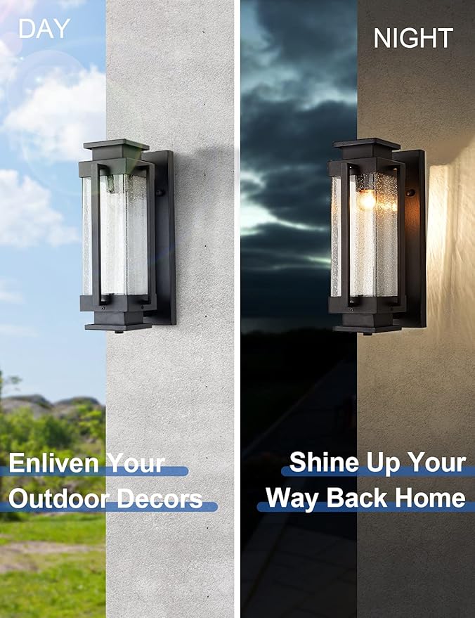Dusk to Dawn Outdoor Wall Lanterns Large Exterior Porch Lights Wall Mount IP65 Waterproof Outdoor Sconces with Seeded Glass Outside Wall Lamp for House Garage Front Porch Patio
