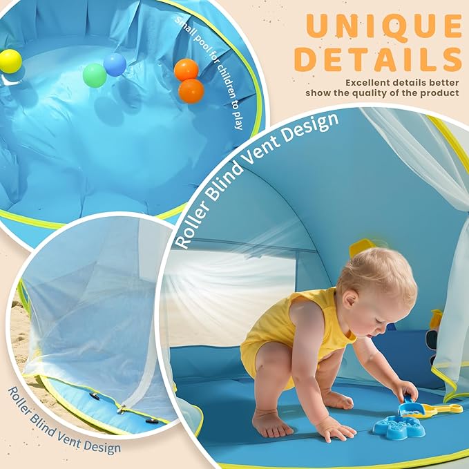 Baby Beach Tent Pop Up Play Tent for Infants UV Protection Sun Shelter for Toddlers Infant Portable Sun Shade