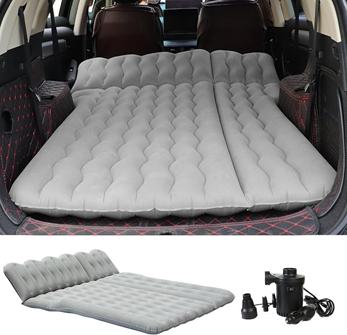 Car Air Mattress Inflatable SUV Truck Camping Mattress for Back Seat Thickened Travel Car Bed Sleeping Pad with Air Pump 2 Pillows (SUV-Grey SUV Air Mattress)