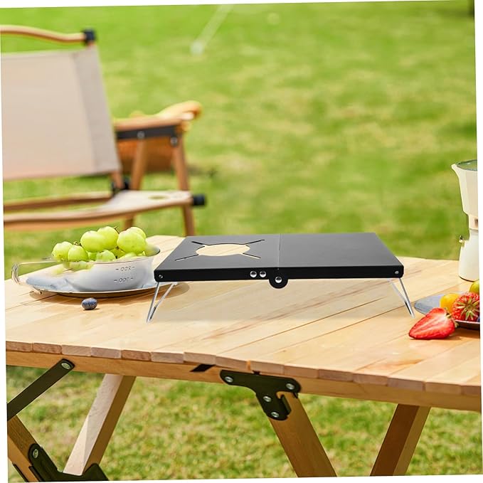 POPETPOP Folding Camping Table with Heat Shield Adjustable Aluminum Outdoor Grill Side Table for BBQ Lightweight Easy to Carry for Garden Patio and Use