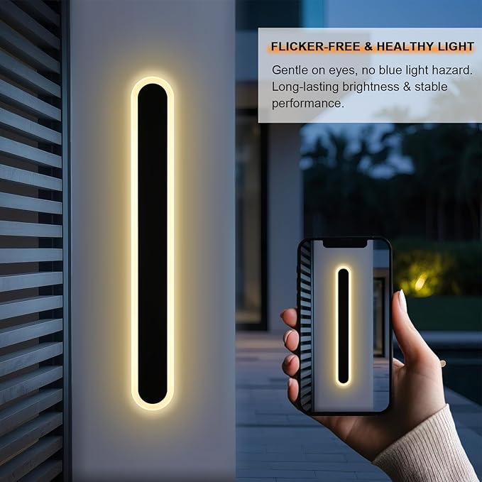 2-Pack 32in LED Outdoor Wall Light Fixtures IP65 Waterproof Modern Outdoor Wall Sconces Black Linear Exterior Light Fixtures 3000K-6000K LED Porch Lights for House Patio Courtyard Balcony