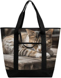 Insulated Shopping BagLarge Reusable Cooler Bags Cat Sleeping Printed Foldable Shopping BagTravel Waterproof Shoulder Bag
