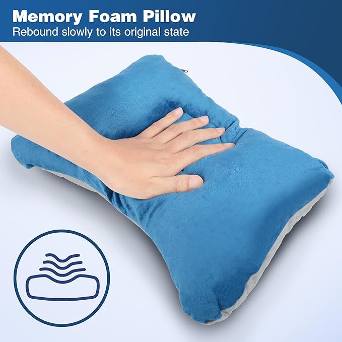 REDCAMP Cotton Flannel Sleeping Bag for Camping 41F/5C Cold Weather Warm and Comfortable Envelope Blue 4lbs(75x33)+Memory Foam Camping Pillow Lightweight Travel with Removable Pillow Cover