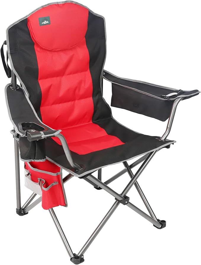 Northroad Oversized Camping Chair Full Padded Outdoor Folding Chair Support 350 LBS Heavy Duty Lawn Chair w/Cup Holder Cooler Bag Lumbar Support for Adult-Black