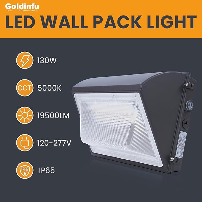130W LED Wall Pack Light with Photocell 4Packs 5000K 19500LM Commercial Security Flood Lighting Outdoor LED Wall Lights Exterior Fixture for Parking Lot Yard Warehouse DIM100-277VACETL Listed