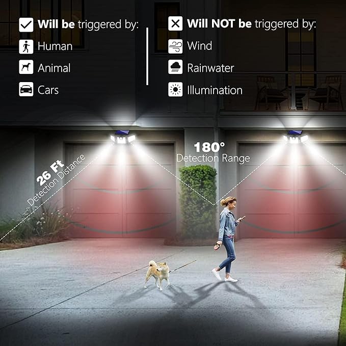 AmeriTop Solar Lights Outdoor 2 Pack 128 High Brightness LED Cordless Solar Motion Sensor Lights 3 Adjustable Heads 270°Wide Angle Illumination IP65 Waterproof Security Flood Light