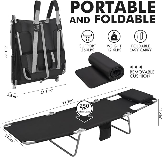 3 in 1 Women Comfort Backpack Tanning Beach Chair with Face Hole &amp Cushion | Portable Folding Lounge Sun Chair for Adults Outside Reading Sunbathing Poolside | Reclining 6 Position | 2 Pack