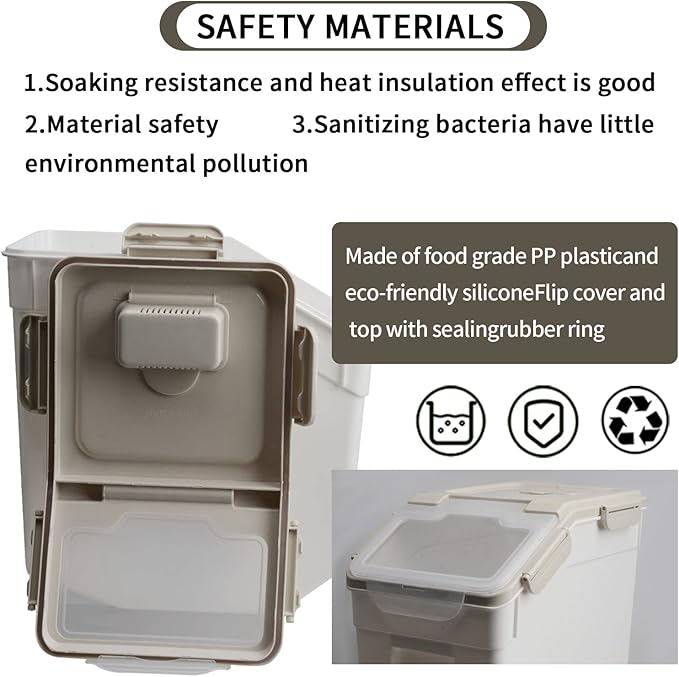 Large Flour Storage Container Bin 25lb 2Pack Airtight Rice Storage Containers with Wheels Seal Locking Lid BPA Free with Measuring Cup&ampScoop for Flour Rice Grain(Gray)