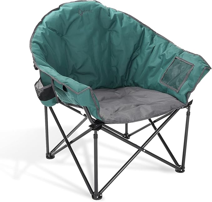 ARROWHEAD OUTDOOR Oversized Heavy-Duty Club Folding Camping Chair with Pocket Cup Holder Portable Padded Moon Round Saucer Supports 330lbs Carrying Bag