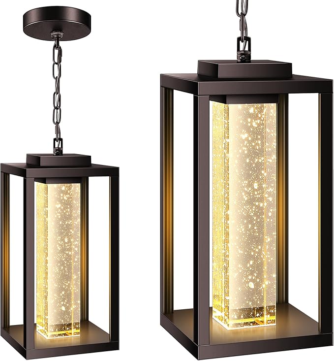 VIANIS Large Outdoor Pendant Lights with Adjustable Chain Oil Rubbed Bronze Farmhouse Exterior Hanging Light Fixture for House 100% Aluminum Waterproof Built-in 10W LED Outdoor Chandelier for Porch