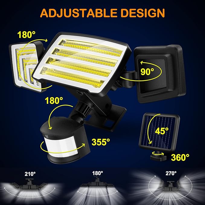 Solar Motion Sensor Flood Lights Outdoor - 4000LM 4 Lighting Modes 72FT Sensing Distance Split 3000mAh Solar Panel IP65 Waterproof Security Lights with Remote for Porch Yard Patio Garage
