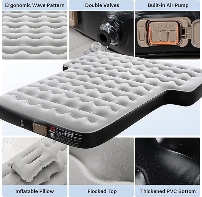 Coverado Car Air Mattress SUV Air Mattress with Built in Wireless Pump Comfort Flocking Travel Bed 5-inch Height SUV Mattress Car Bed Camping Universal Air Mattress for SUVs Supports 660lbs