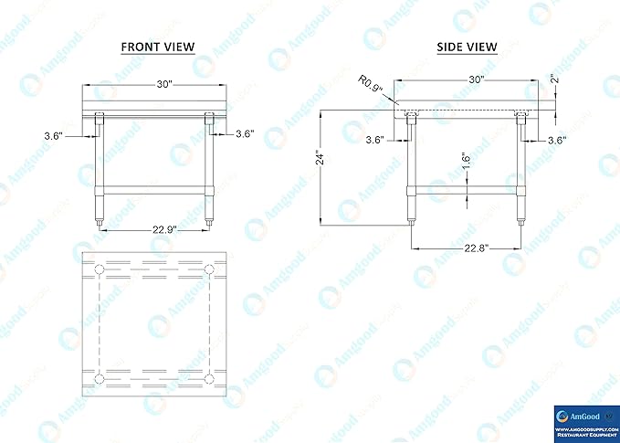 AmGood Stainless Steel Equipment Stand - Heavy Duty Commercial Grade with Undershelf NSF Certified (30 Width x 30 Length)