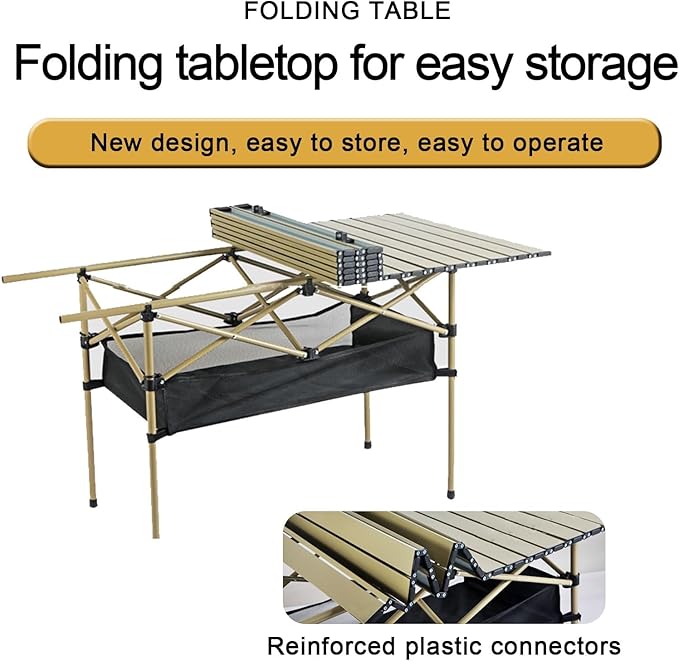 Portable Foldable Camping Table Lightweight Aluminium Alloy Rolling Design Ideal for Camping Picnics BBQs and Parties Available in 3 Sizes Log Colour 47.2X2.