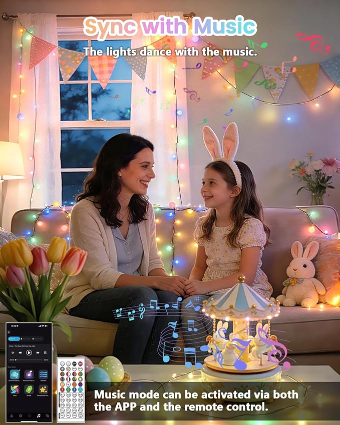 2026 New Smart Color Changing Easter String Lights | 206FT 600LED App Control RGB LED Pastel Lights with Remote &amp Timer Waterproof Twinkle Easter Lights Indoor Outdoor for Easter Decor Party