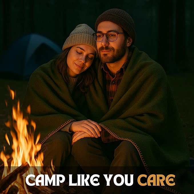 Wool Camping Blanket – 70% Wool Heavy-Duty Military Style Throw Warm &amp Washable Fire Retardant Cover for Emergency Survival &amp Outdoor Use – Perfect for Camping Car Home &amp Hiking Oliv