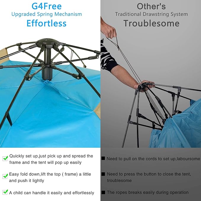 G4Free Deluxe XL Pop Up Beach Tent 3-4 Persons Easy Setup Sun Shelter Canopy with UPF 50+ UV Protection Extral Wide 70.9 in