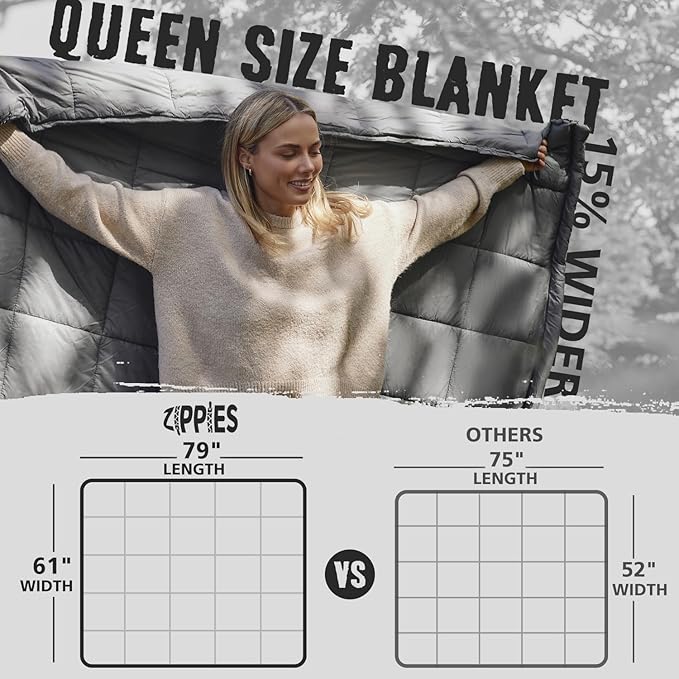 3M Thinsulate Insulation Puffy Camping Blanket for Cold Weather Queen Size Warm Camping Quilt with Zipper Waterproof Outdoor Sleeping Bag for Hammock Cozy &amp Versatile Gift for Men and Women