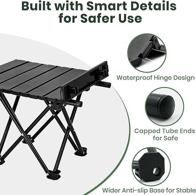 2 Pack Portable Camping Table Foldable Ultralight Small Folding Beach Table with Carry Bag for Outdoor Travel Beach Camp Picnic BBQ Cooking Festival Boat Home Use (Black-S)