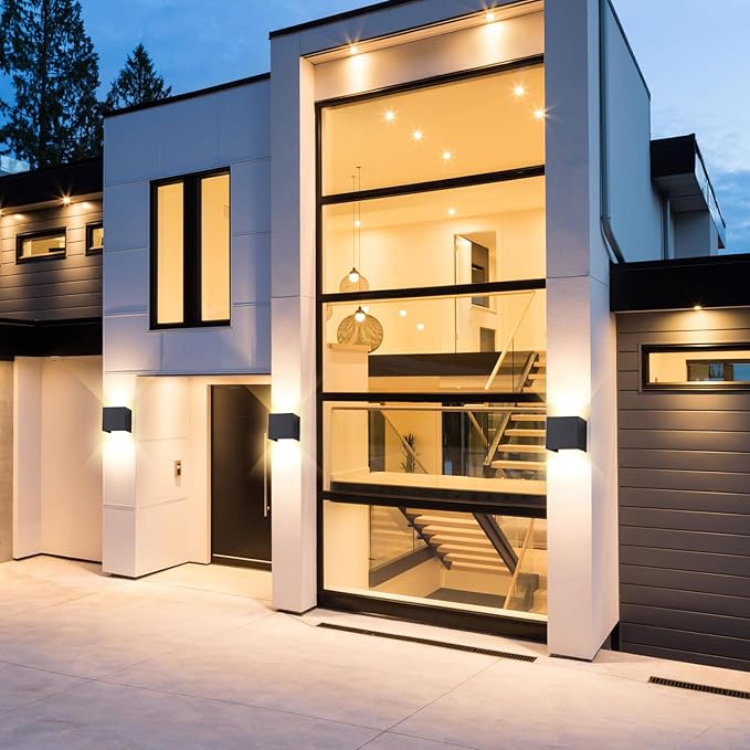 2 Pack LED Outdoor Wall Sconces Exterior/InteriorModern Square Aluminum Wall Light Fixture SetVariable Beam IP65 Waterproof Lights 12W Warm Light 3000K Up and Down Wall Lighting Fixtures.