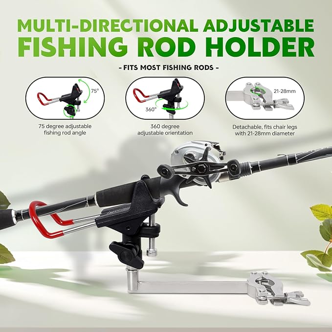 Fishing Chair with Rod Holder Folding Heavy Duty Ice Fishing Camping Chair with Liftable Cooler Bag Cup Holder Adjustable Legs