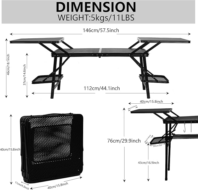Nice C Camping Table Compact Folding Table Tailgate Grill Table Outdoor Tables Camping Tables That Fold Up Lightweight with 4 Side Tables &amp Mesh Net for BBQ Camping