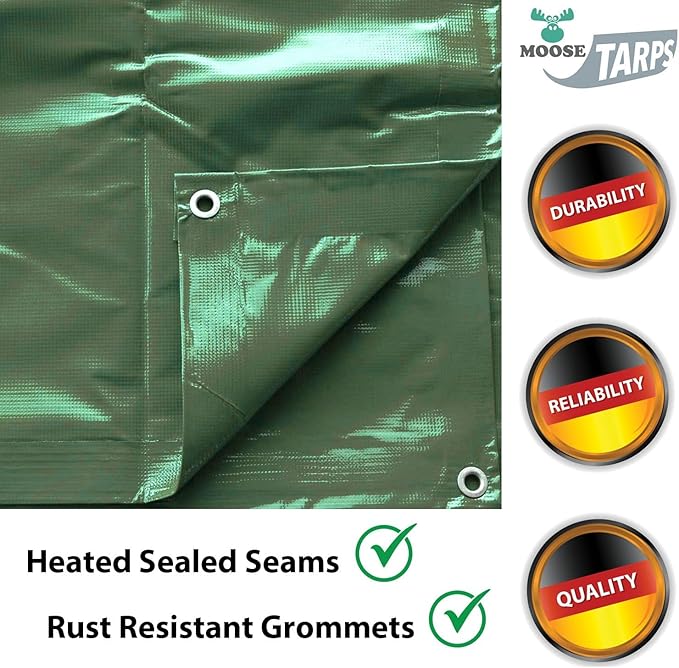 Heavy Duty Tarp 100% Waterproof 12mil Thick PVC Vinyl Tent Tarp for Camping Multi-Purpose Thick Protective Cover Weather Proof Heavy Duty UV Resistant 10 Feet x 20 Feet Green