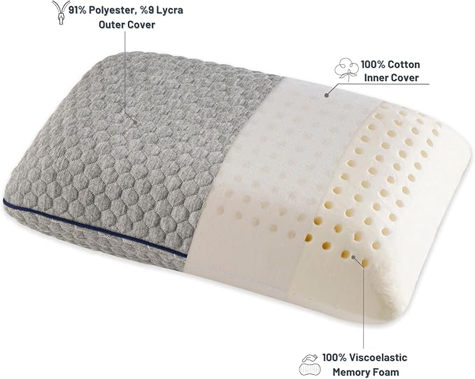 Memory Foam Travel Pillow with Washable Cover &amp Carry Bag – Compact Soft &amp Breathable Neck Pillow for Airplane Camping &amp Car (Gray- with Extra Gray Cotton Cover 15.7x9.8x3.9 inches)