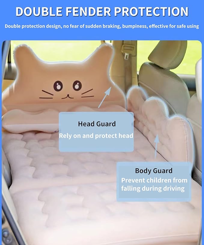 Inflatable Car Air Mattress Bed - SUV Truck Air Mattress Back Seat Camping Bed Thickened Universal Vehicle Sleeping Pad for Travel with Air Pump 2 Pillows (Beige)