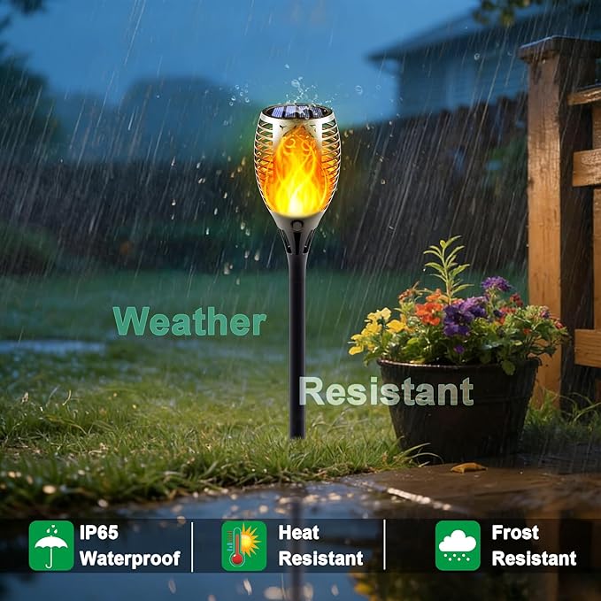 Solar Torch Lights with Flickering Flame Fire Effect Garden Light Auto On/Off Dust to Dawn Outdoor Waterproof Landscape Decoration Powered Security Light for Patio 8 Pack
