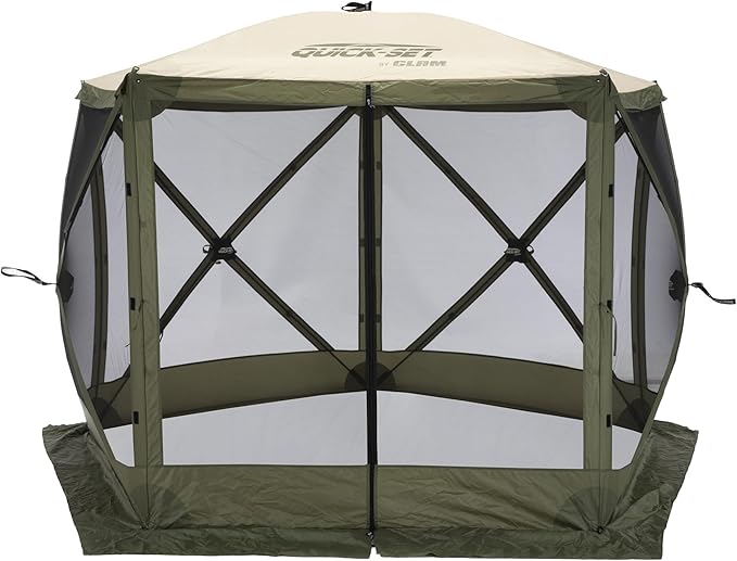 CLAM Pop Up Screen Tent Outdoor Camping Gazebo Canopy Venture 9' Green/Tan