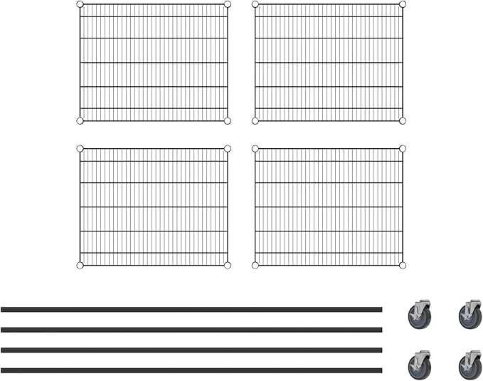 Commercial NSF Listed Black Epoxy Mobile Wire Shelving Kit 24 x 30 x 80 with 4 Shelves Perfect for Warehouse Walk-in Refrigerator Freezer Grocery Store Restaurant Dishroom