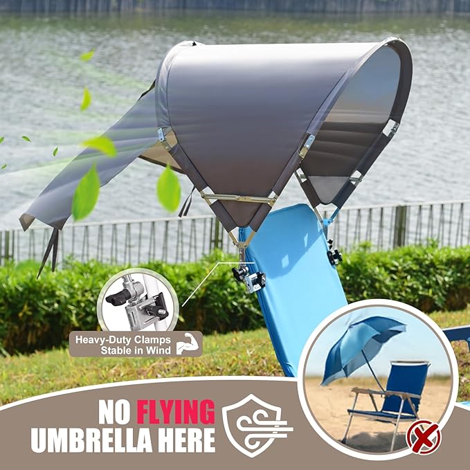 Universal Chair Umbrella Canopy UPF 50+ Chair Sun Shade Attachment with Adjustable Clamp Fits Most Brands’ Beach Camping Lawn Wheelchair Tanning Zero Gravity Lounge Fishing Chairs Patented