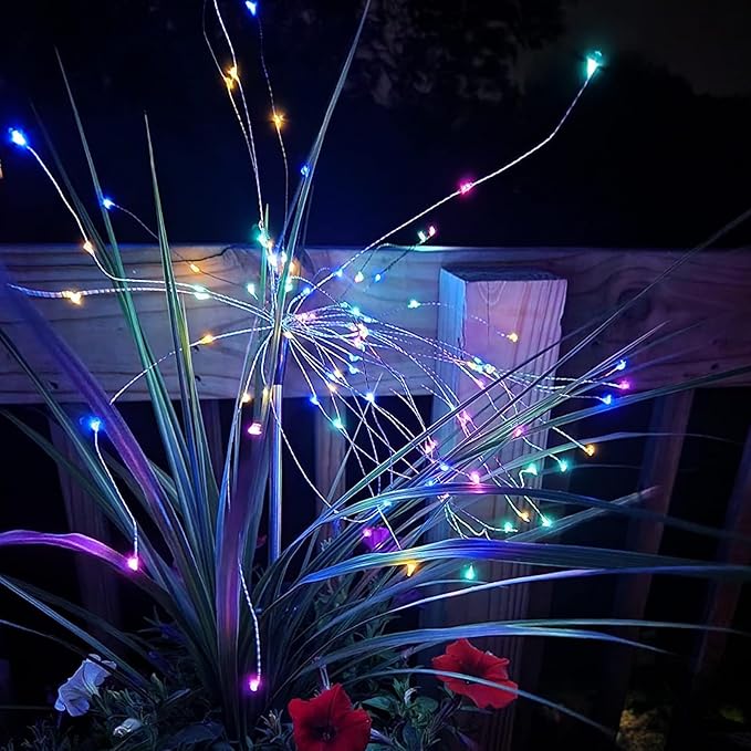 FOOING 6 Pcs Solar Garden Lights Solar Firework Lights 200 LED String Light 2 Modes Twinkling Nightlight for Outside Wedding Party Patio for Home Decor (Colorful)