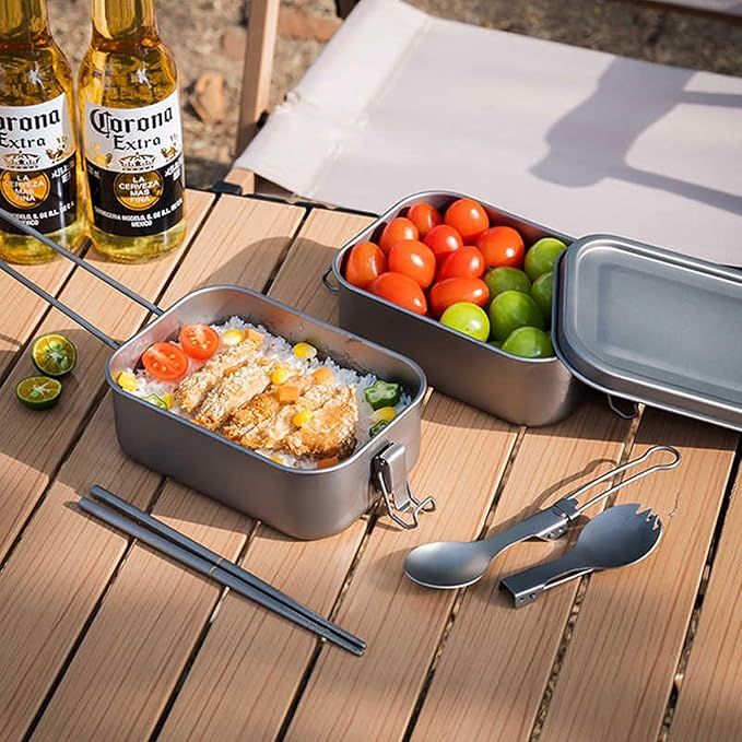 1200ml Titanium Lunch Box with Leak-Proof Lid Camping Cookware Lightweight Outdoor Cooking Pan for Backpacking Hiking Picnic &amp Travel Durable (1200ml without handle)