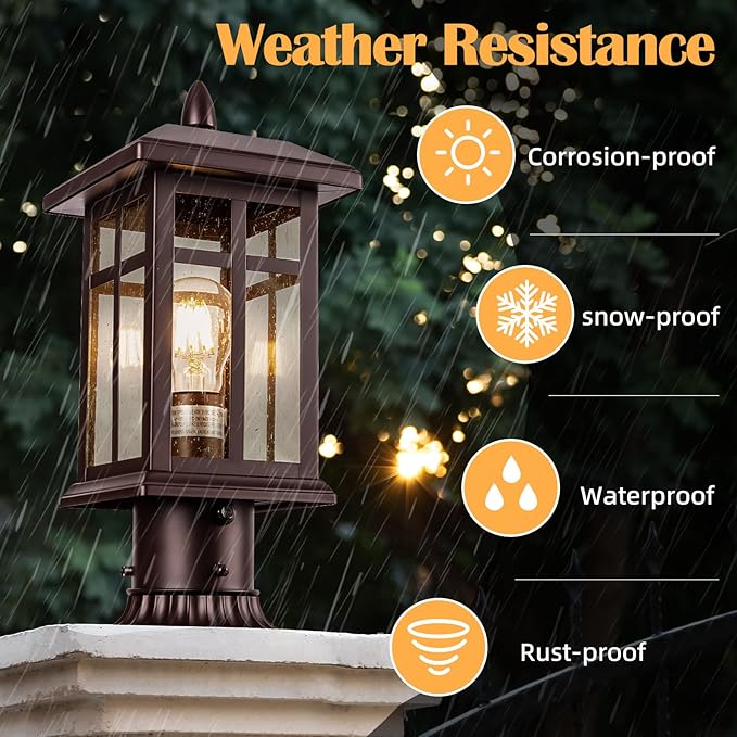 Bronze Post Lights Dusk to Dawn 2 Packs Outdoor Post Mount Outdoor Light Fixtures Bronze Patio Pole for Lights Waterproof Exterior Lamp Post Light Fixture for Path Garden Yard Patio