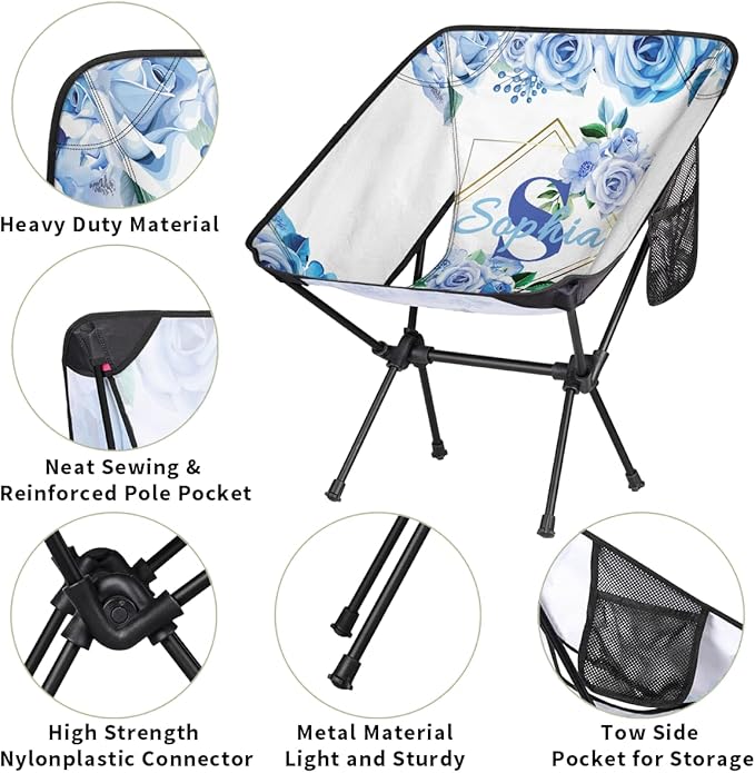 Camping Chair Personalized Backpacking Chair Lightweight Portable Folding Customized Name Chairs for Beach Sport Hiking (Dark Blue)