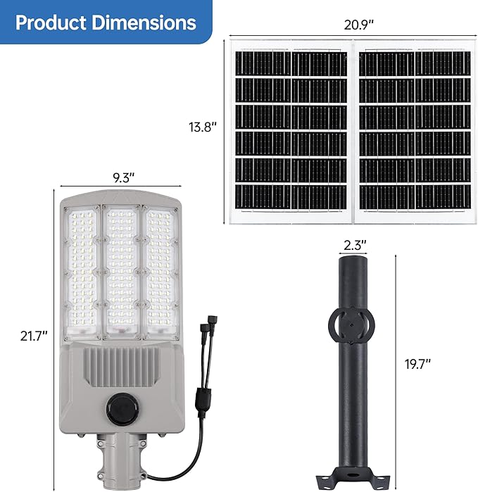 11000W Solar Street Light Outdoor Waterproof with Dual Solar Panels – 650000LM 3-Sided LED Lights 144pcs LEDs 50000mAh Battery Motion Sensor Dusk to Dawn for Parking Lot YardGarden