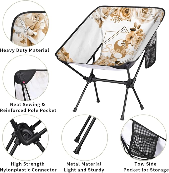 Camping Chair Personalized Backpacking Chair Lightweight Portable Folding Customized Name Chairs for Beach Sport Hiking (Orange)