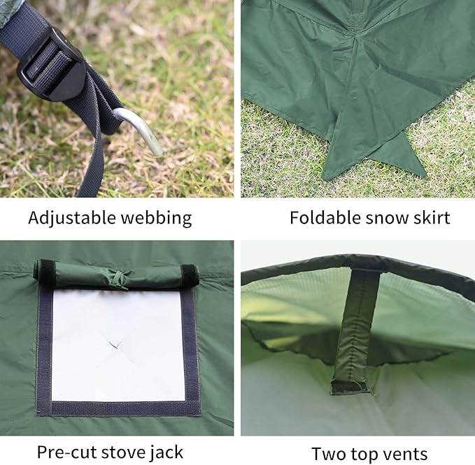 Hot Tent with Stove Jack and Snow Skirt 6.89~8.53ft Standing Room 2~5 Person Tipi Tent for Family Hiking Fishing Hunting Backpacking Camping