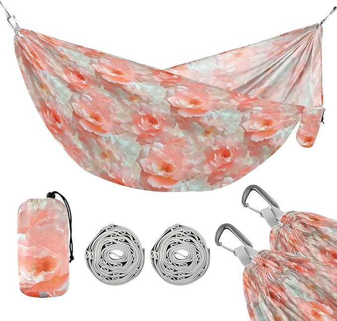 ALAZA Dreamy Rose Flowers Floral Camping Hammocks Single or 2 Person 500 lbs Portable Parachute Travel Hammock w/Tree Straps for Hiking Backpacking Indoor Outdoor