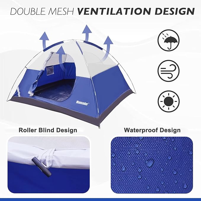 Camping Tent Waterproof 2/3/4 Person Tents for Camping Lightweight Easy Set Up Outdoor Hiking Tent Backpacking Tent with Carry Bag Backpack Tent Suit for Family Beach Hiking Travel