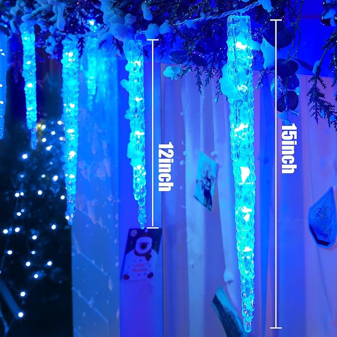 Minetom Icicle Lights Outdoor With Clips 20ft 100 LED 20 Tubes Twinkling Crystal String Lights Connectable Waterproof Hanging Christmas Lights Plug in for Eave Outdoor Blue